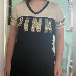 shirt, Victoria Secret, Black tan and sequin shirt.